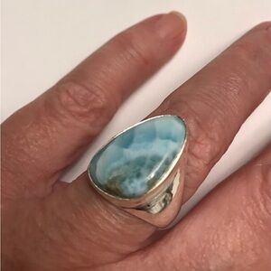 Larimar Stamped 925 Sterling Silver Ring